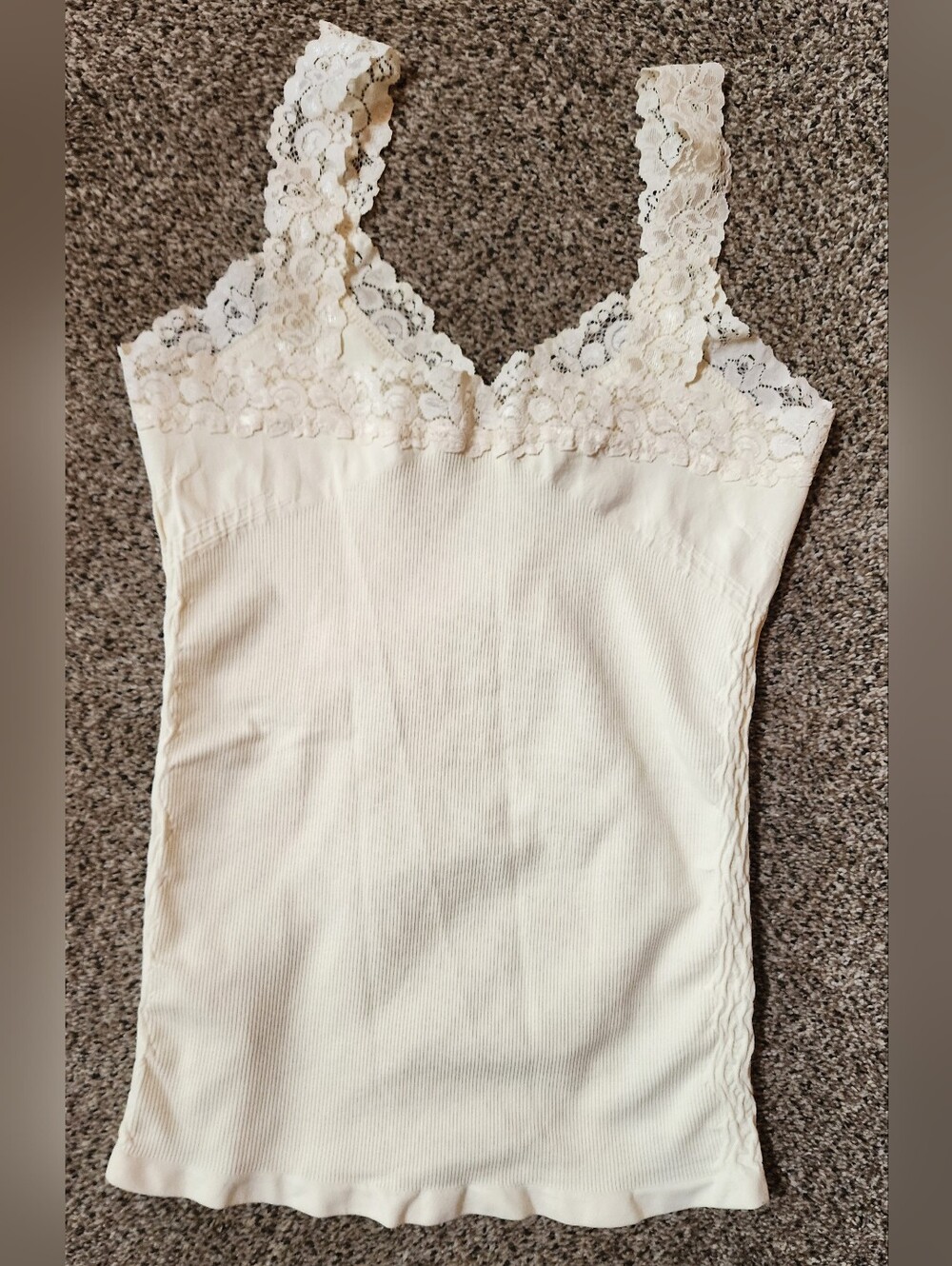 M. Rena Ivory Lace-Trim Ruched Tank Top - Picture 2 of 3